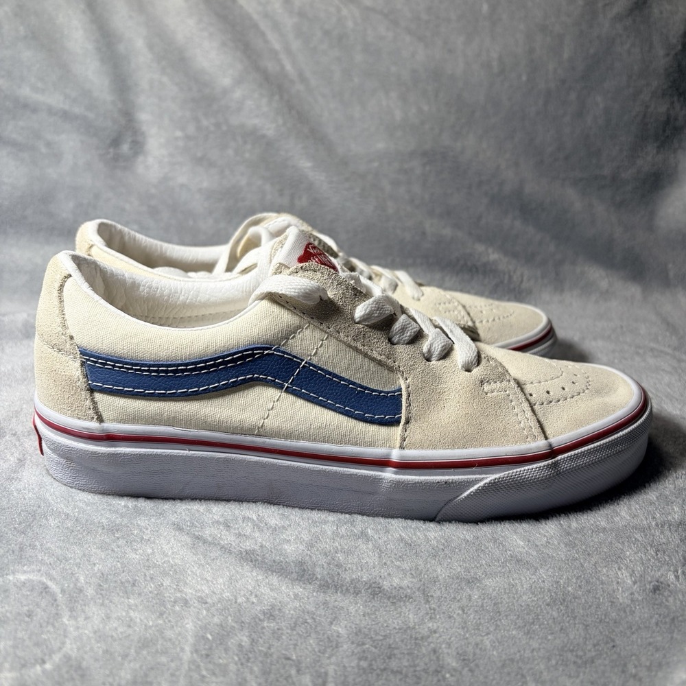 Vans Old Skool Men's 4.5 Women's 6.0 Cream Blue Skate Shoes Low Top Canvas Suede - Picture 3 of 6
